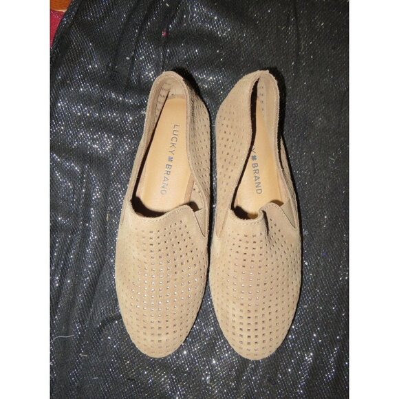 Lucky Brand 2 Pairs Enorahh Kid Suede Leather Laser Cut Ballet Flats in Tan size - Picture 8 of 13